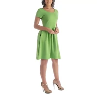 24seven Comfort Apparel Womens Short Sleeve Fit + Flare Dress