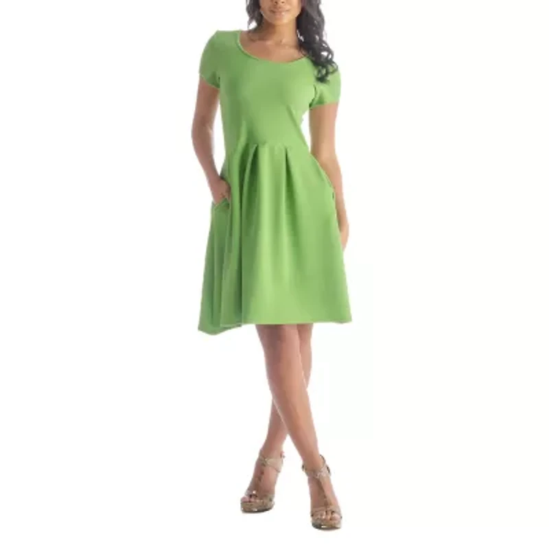 24seven Comfort Apparel Womens Short Sleeve Fit + Flare Dress