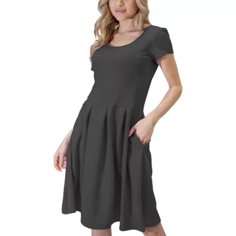 24seven Comfort Apparel Womens Short Sleeve Fit + Flare Dress