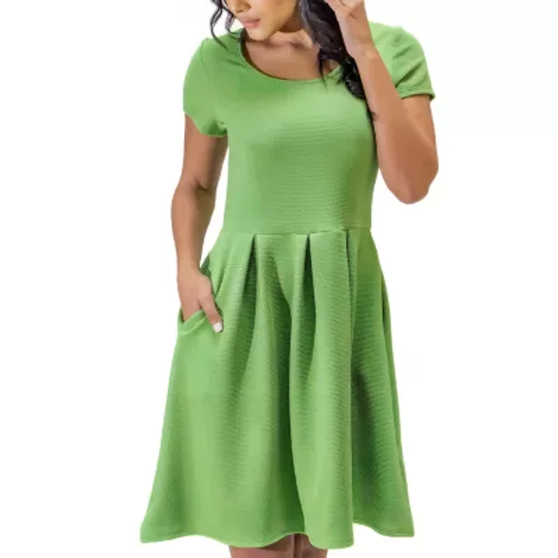 24seven Comfort Apparel Womens Short Sleeve Fit + Flare Dress