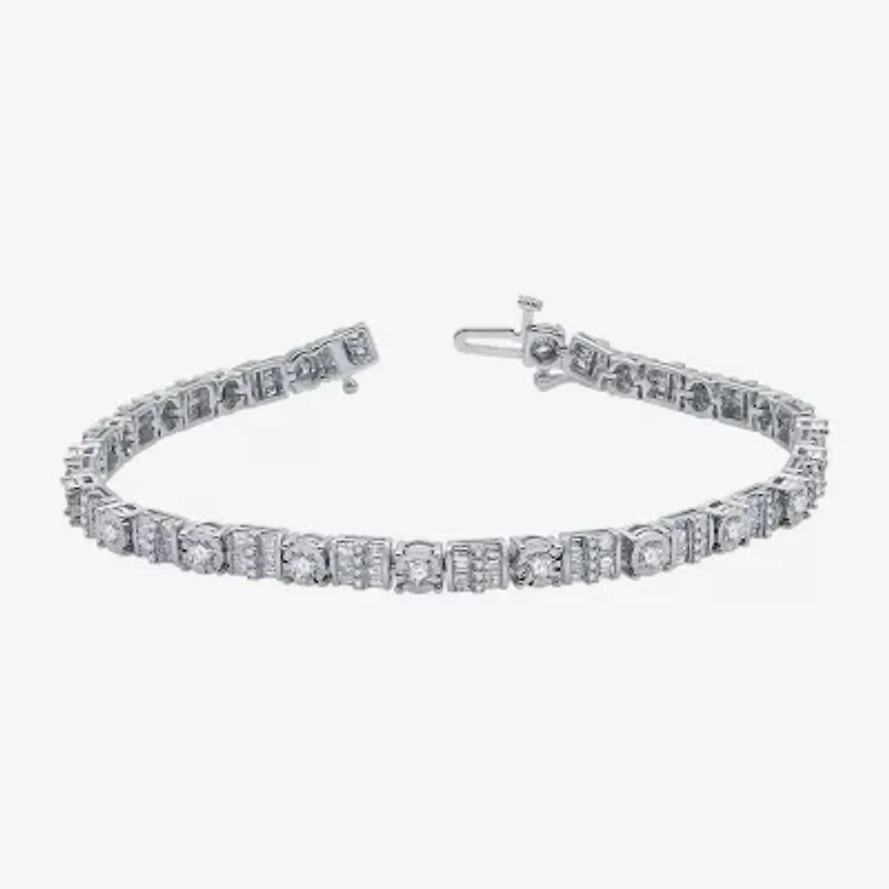 Womens CT. T.W. Natural White Diamond 10K White Gold 7.5 Inch Tennis Bracelet