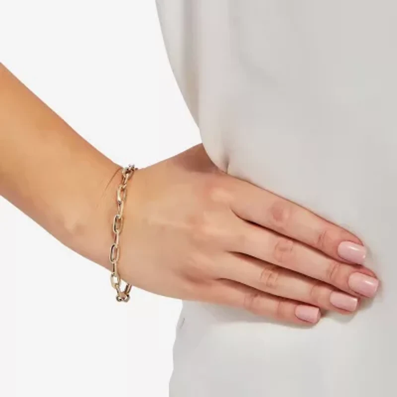 Womens 10K Gold 7 3/4 Inch Hollow Paperclip Chain Bracelet