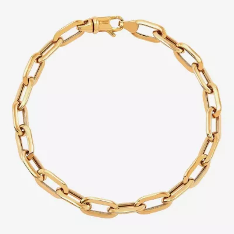 Womens 10K Gold 7 3/4 Inch Hollow Paperclip Chain Bracelet