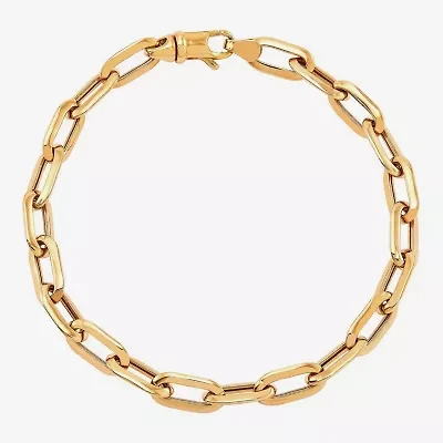 Womens 10K Gold 7 3/4 Inch Hollow Paperclip Chain Bracelet