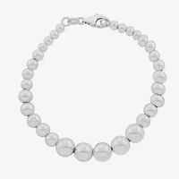 Womens Sterling Silver Beaded Bracelet