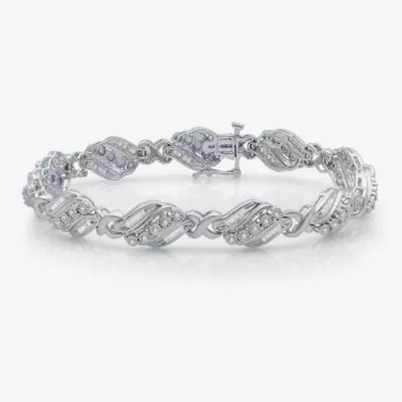 1 CT.T.W. Natural Diamond Sterling SIlver Heart Tennis Bracelet