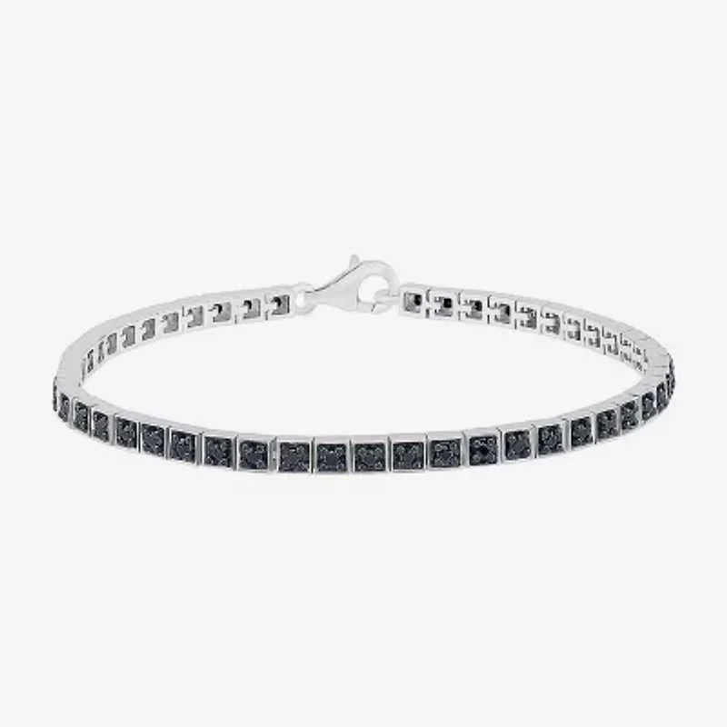 Womens 1 CT. T.W. Natural Black Diamond Sterling Silver 7.25 Inch Tennis Bracelet