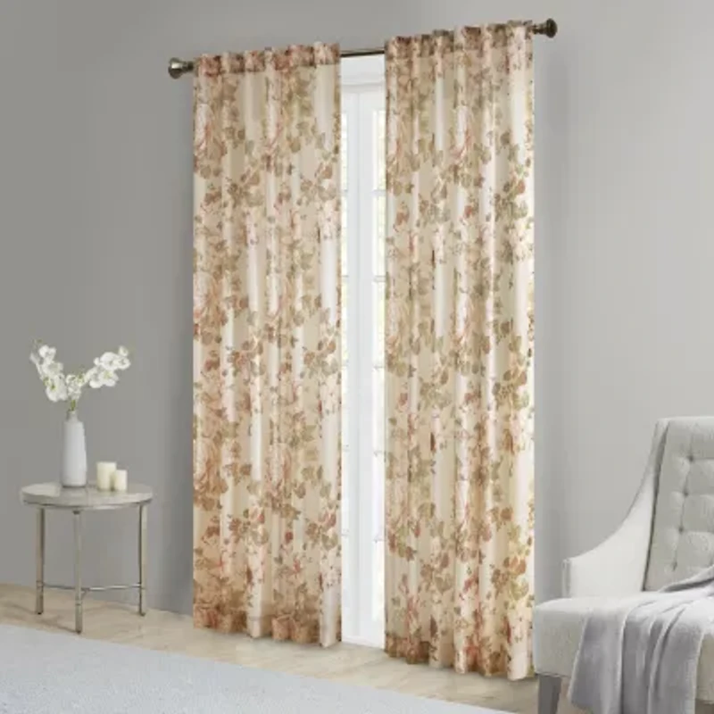 Madison Park Abelia Printed Floral Voile Rod Pocket Back Tab Sheer Single Curtain Panel