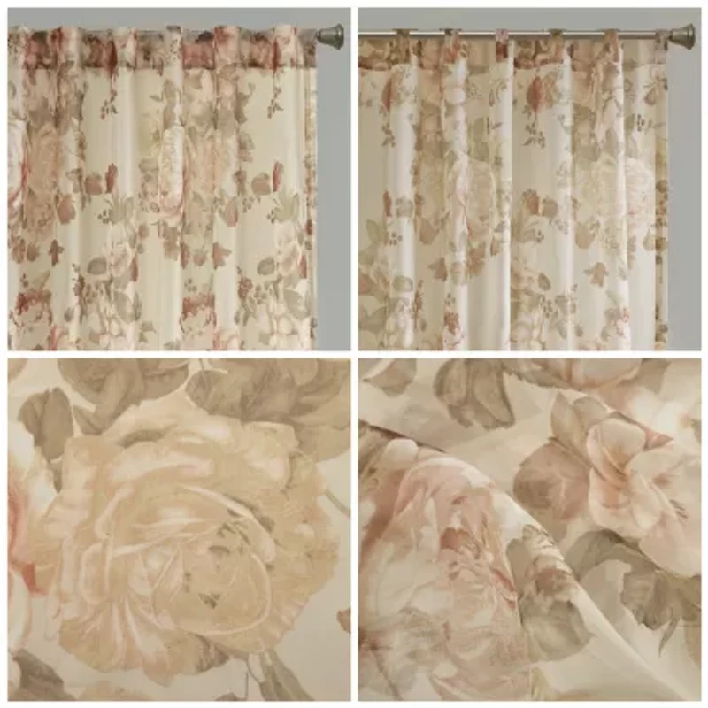 Madison Park Abelia Printed Floral Voile Rod Pocket Back Tab Sheer Single Curtain Panel