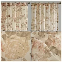 Madison Park Abelia Printed Floral Voile Rod Pocket Back Tab Sheer Single Curtain Panel