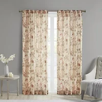 Madison Park Abelia Printed Floral Voile Rod Pocket Back Tab Sheer Single Curtain Panel