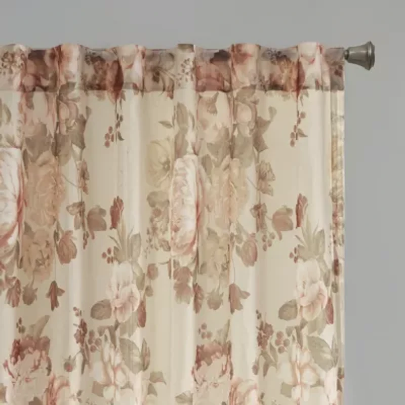 Madison Park Abelia Printed Floral Voile Rod Pocket Back Tab Sheer Single Curtain Panel