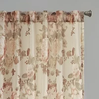Madison Park Abelia Printed Floral Voile Rod Pocket Back Tab Sheer Single Curtain Panel