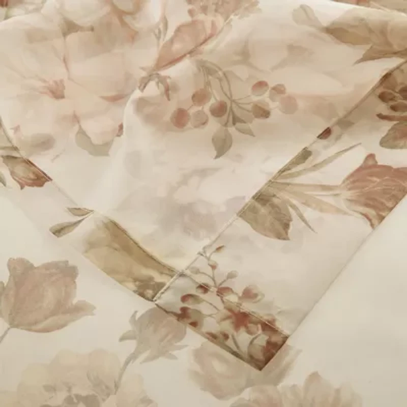Madison Park Abelia Printed Floral Voile Rod Pocket Back Tab Sheer Single Curtain Panel