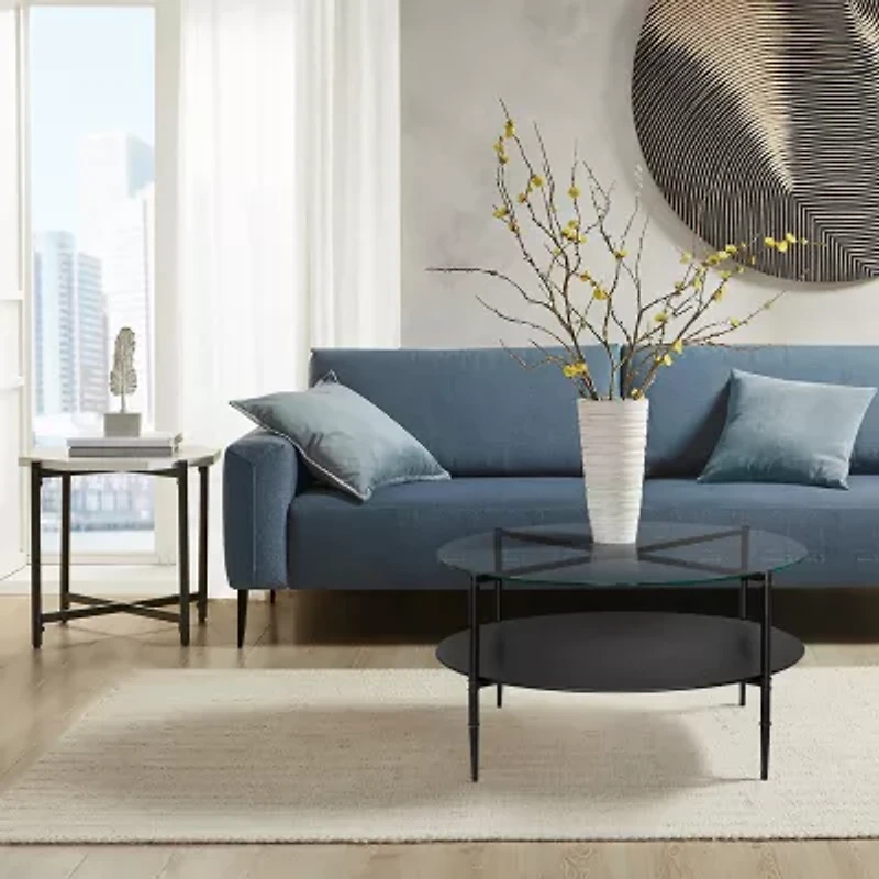 Martha Stewart Caroline Glass Top Storage Glass Coffee Table
