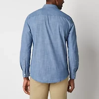 St. John's Bay Chambray Mens Long Sleeve Slim Fit Button-Down Shirt