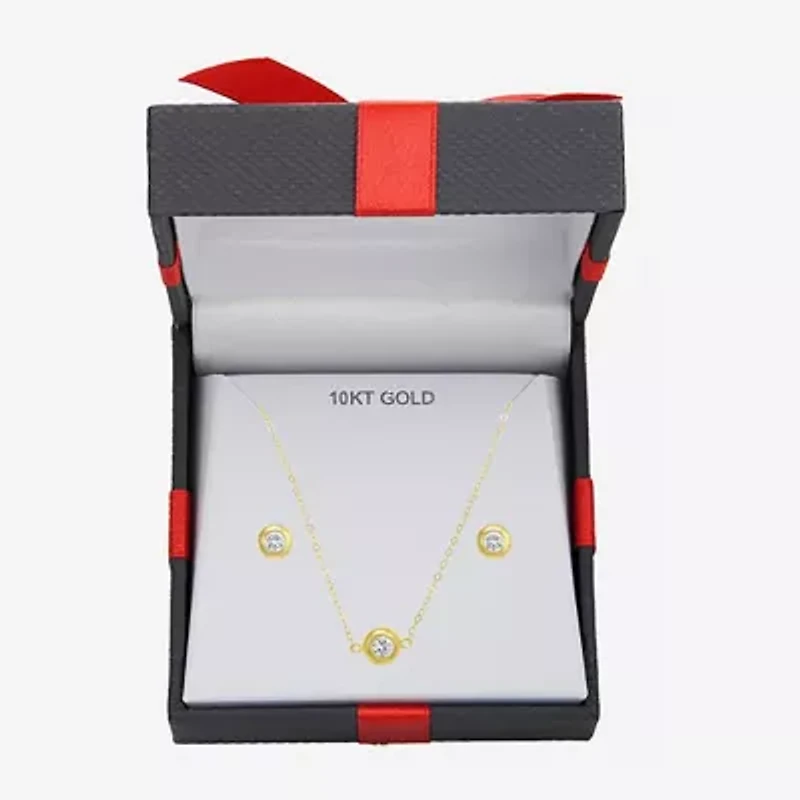 Womens Cubic Zirconia 10K Gold Round 2-pc. Jewelry Set