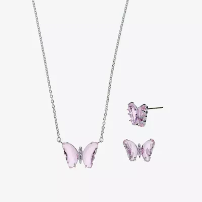 Sparkle Allure Light Up Box Womens Cubic Zirconia Pure Silver Over Brass Butterfly 2-pc. Jewelry Set