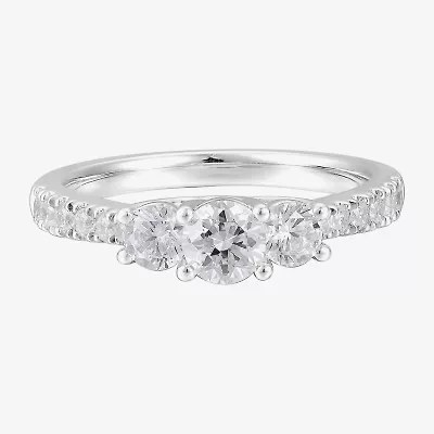 Limited Quantities! Womens 1 CT. T.W. Natural White Diamond 14K White Gold Round Side Stone 3-Stone Engagement Ring