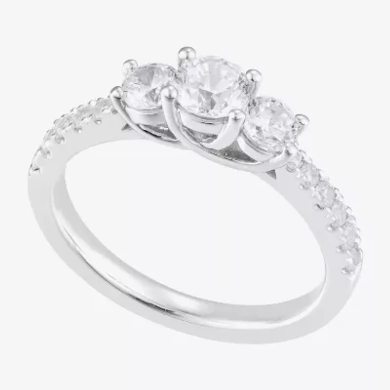Limited Quantities! Womens 1 CT. T.W. Natural White Diamond 14K White Gold Round Side Stone 3-Stone Engagement Ring