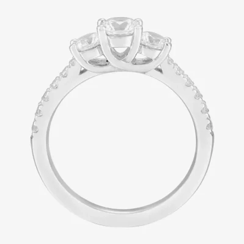 Limited Quantities! Womens 1 CT. T.W. Natural White Diamond 14K White Gold Round Side Stone 3-Stone Engagement Ring