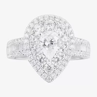 Limited Quantities! Womens 2 CT. T.W. Natural White Diamond 14K White Gold Pear Side Stone Halo Engagement Ring