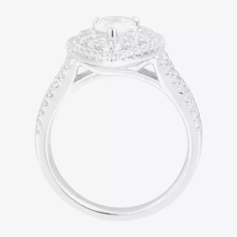Limited Quantities! Womens 2 CT. T.W. Natural White Diamond 14K White Gold Pear Side Stone Halo Engagement Ring