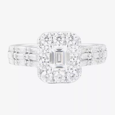 Limited Quantities! Womens 1 1/2 CT. T.W. Natural White Diamond 14K White Gold Side Stone Halo Engagement Ring