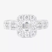 Limited Quantities! Womens 1 1/2 CT. T.W. Natural White Diamond 14K White Gold Side Stone Halo Engagement Ring