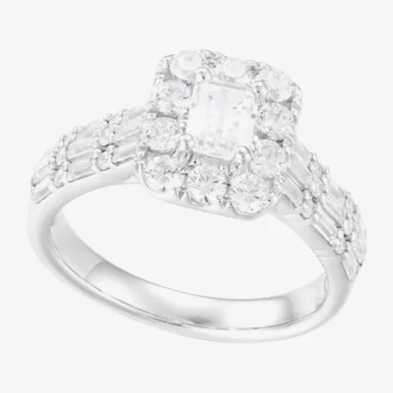 Limited Quantities! Womens 1 1/2 CT. T.W. Natural White Diamond 14K White Gold Side Stone Halo Engagement Ring