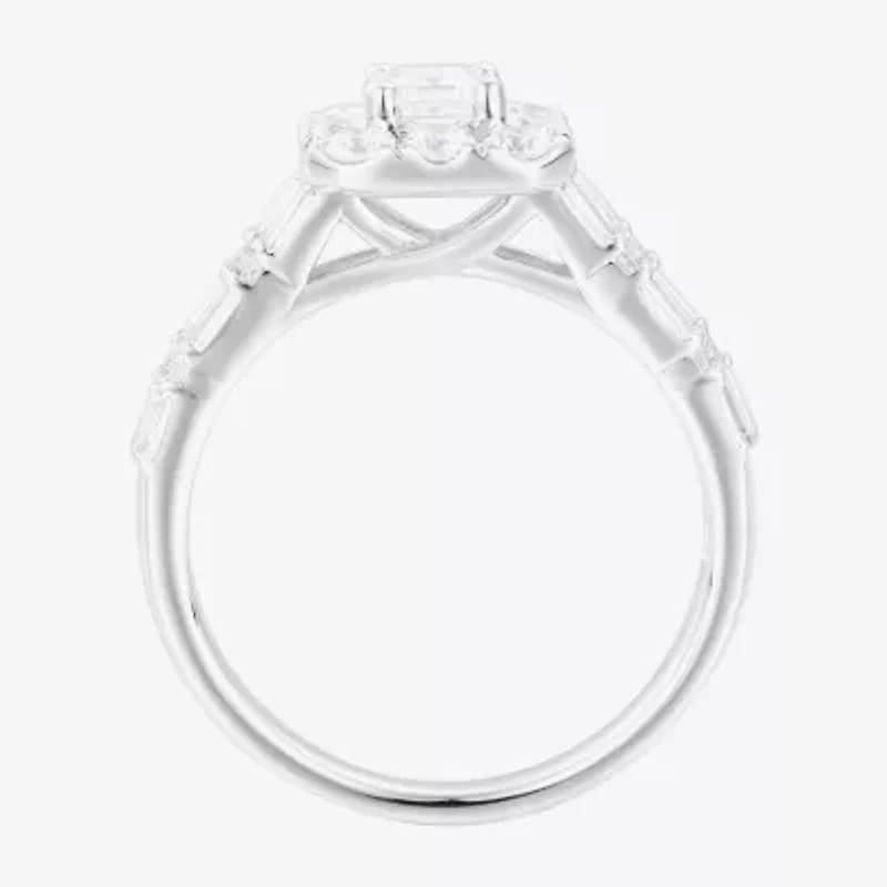 Limited Quantities! Womens 1 1/2 CT. T.W. Natural White Diamond 14K White Gold Side Stone Halo Engagement Ring