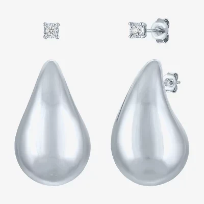 (G-H / Si2-I1) Womens 1/10 CT. T.W. Lab Grown White Diamond Sterling Silver Earring Set
