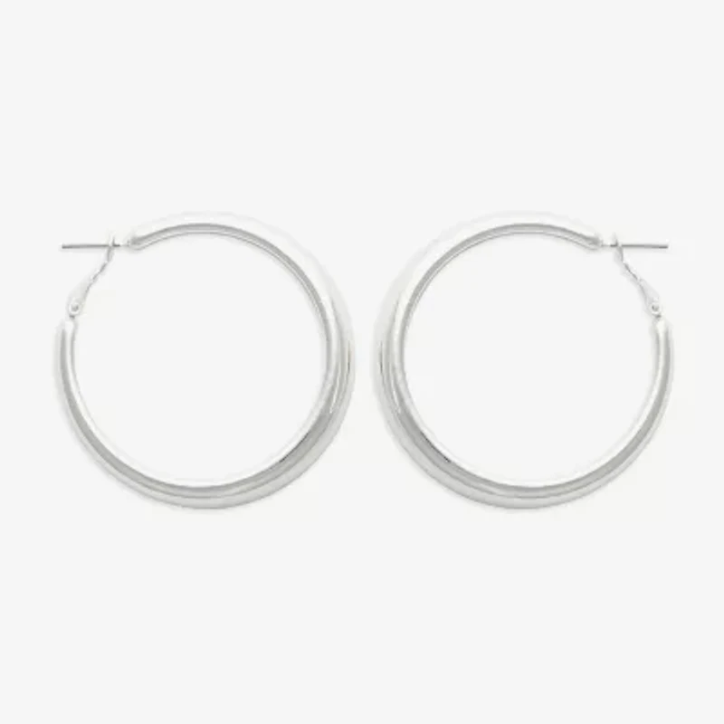 Bold Elements Silver Tone Womens 30.1mm Hoop Earrings