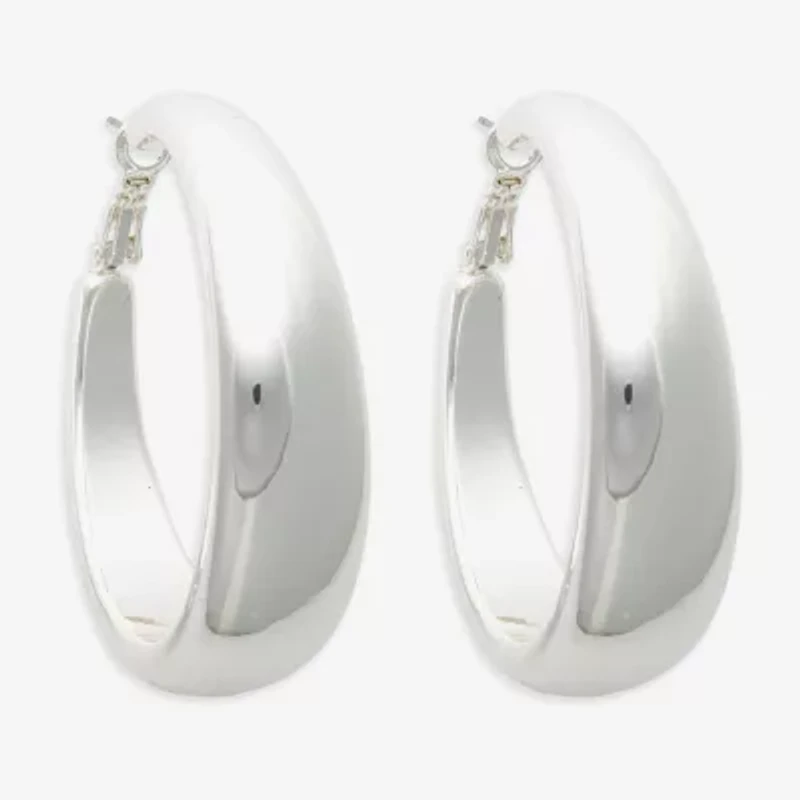 Bold Elements Silver Tone Womens 30.1mm Hoop Earrings