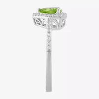 Womens Genuine Green Peridot Sterling Silver Halo Side Stone Cocktail Ring