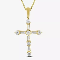 Womens 1 CT. T.W. Lab Grown White Diamond 10K Gold Cross 18 Inch Pendant Necklace