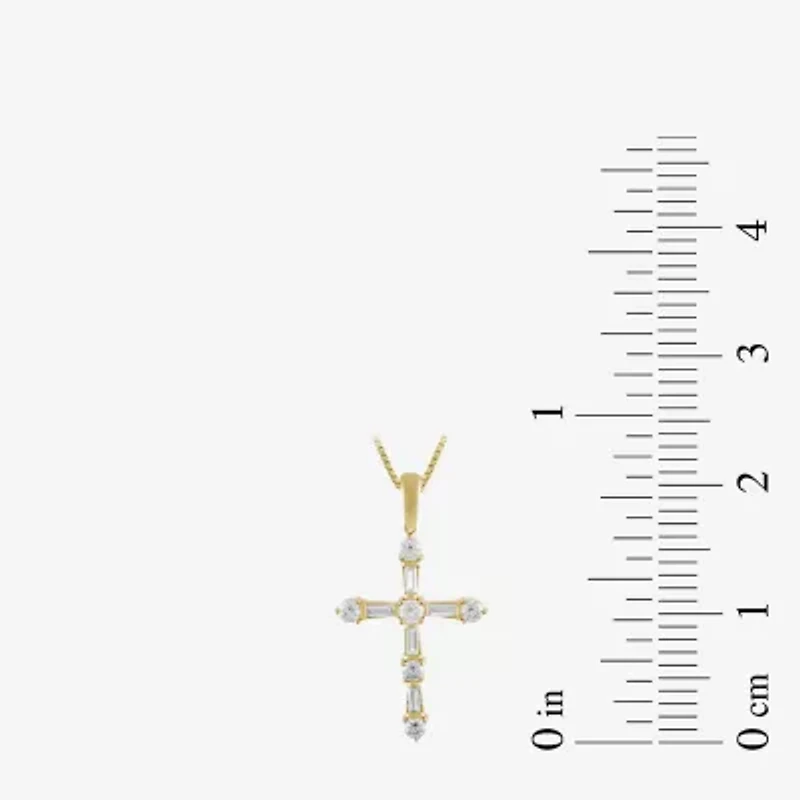 Womens 1 CT. T.W. Lab Grown White Diamond 10K Gold Cross 18 Inch Pendant Necklace