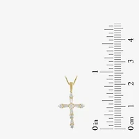 Womens 1 CT. T.W. Lab Grown White Diamond 10K Gold Cross 18 Inch Pendant Necklace