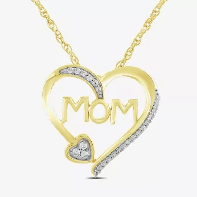 "Mom" Womens 1/10 CT. T.W. Natural White Diamond 10K Gold Heart 18 Inch Pendant Necklace