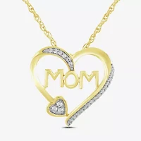 "Mom" Womens 1/10 CT. T.W. Natural White Diamond 10K Gold Heart 18 Inch Pendant Necklace