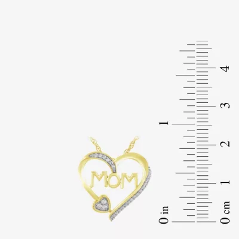 "Mom" Womens 1/10 CT. T.W. Natural White Diamond 10K Gold Heart 18 Inch Pendant Necklace