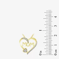"Mom" Womens 1/10 CT. T.W. Natural White Diamond 10K Gold Heart 18 Inch Pendant Necklace