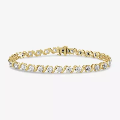 (G/Si2) Womens 10 Ct.T.W. Lab Grown White Diamond 10K Gold Round 7.25 Inch Tennis Bracelet
