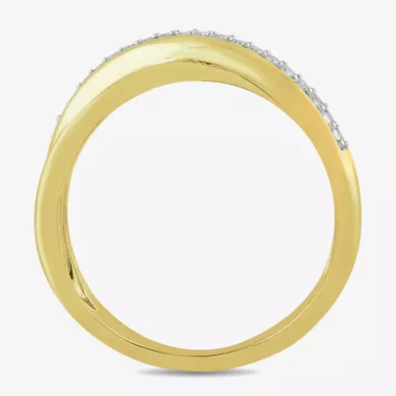 Womens 1/ CT. T.W. Lab Grown White Diamond 14K Gold Over Silver Sterling Crossover Cocktail Ring
