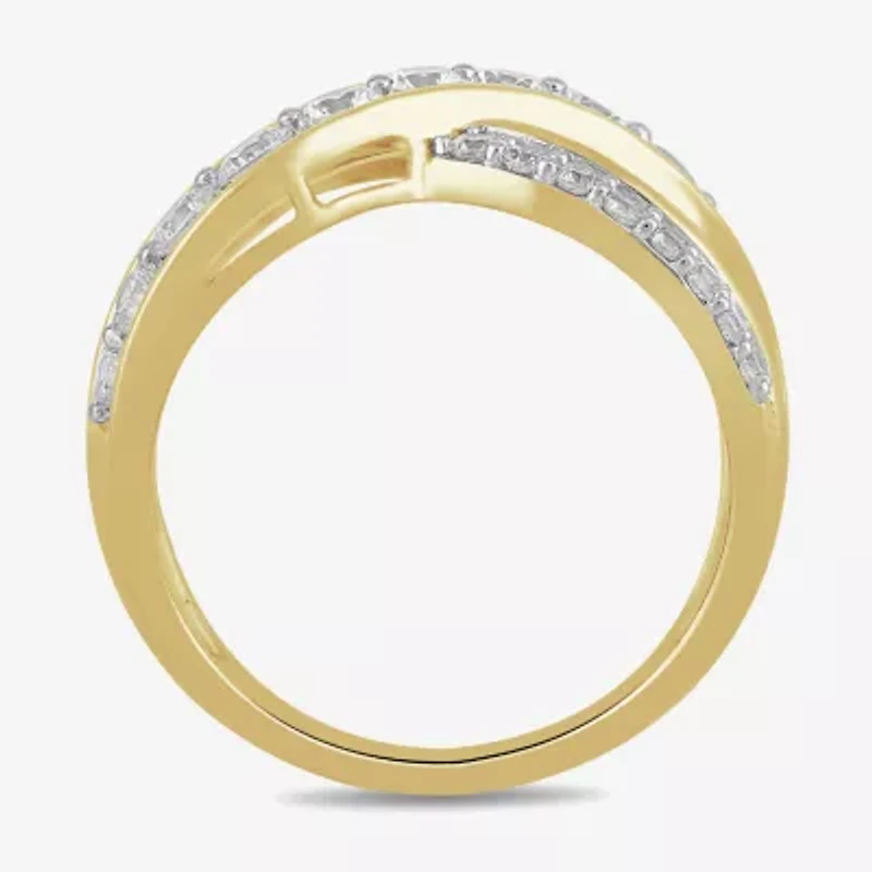 Womens 1/ CT. T.W. Lab Grown White Diamond 14K Gold Over Silver Sterling Crossover Cocktail Ring