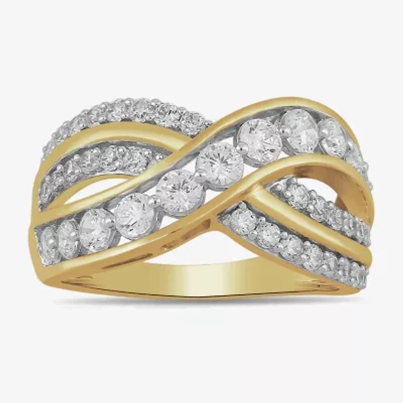 Womens 1/ CT. T.W. Lab Grown White Diamond 14K Gold Over Silver Sterling Crossover Cocktail Ring