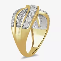Womens 1/ CT. T.W. Lab Grown White Diamond 14K Gold Over Silver Sterling Crossover Cocktail Ring