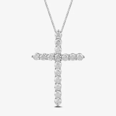 Womens 2 CT. T.W. Lab Grown White Diamond Sterling Silver Cross 18 Inch Pendant Necklace