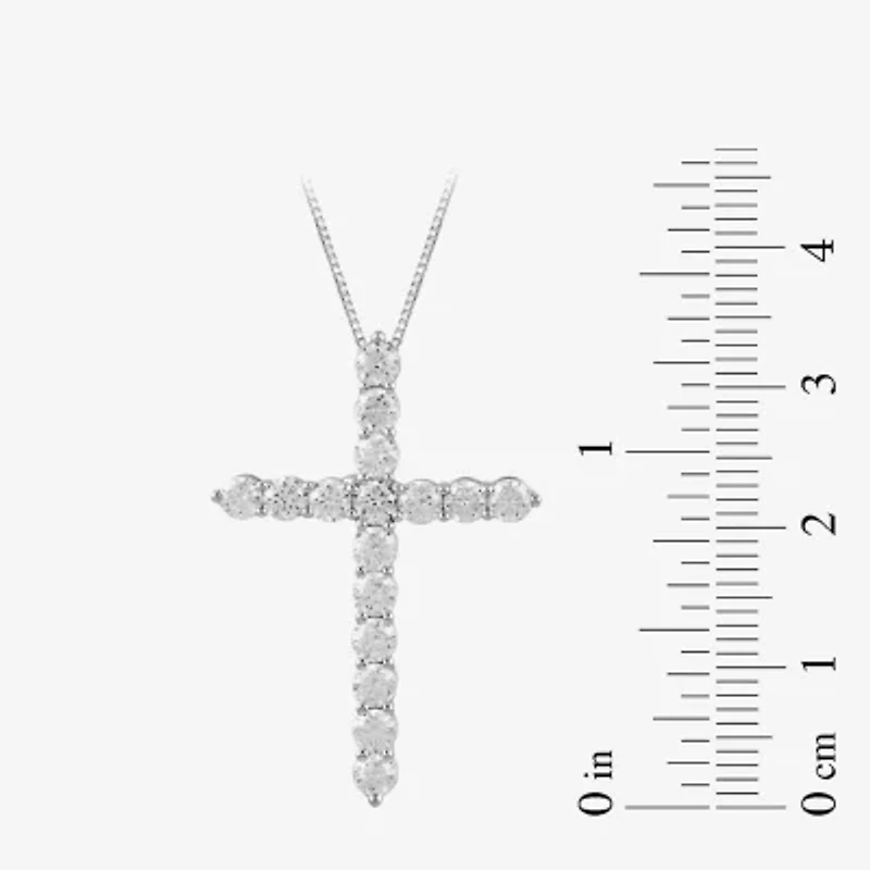 Womens 2 CT. T.W. Lab Grown White Diamond Sterling Silver Cross 18 Inch Pendant Necklace