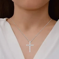 Womens 2 CT. T.W. Lab Grown White Diamond Sterling Silver Cross 18 Inch Pendant Necklace